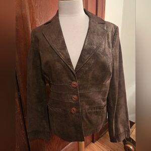 Bernardo Brown Leather Blazer Vintage Distressed Jacket M
